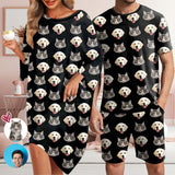 Personalized Pet Face Pajamas for Men Sleepwear&Women's Oversized Sleep Tee Custom Dog Cat Crew Neck Couple Matching Short Pajama Set