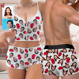 Photo Custom Husband Face&Red Heart Sleepwear Appliques Notched Neckline Lingerie Set Pajamas Bachelorette party