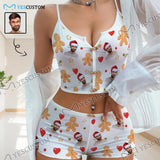 Photo Custom Husband Face with Santa Hat Sleepwear Appliques Notched Neckline Lingerie Set Pajamas Bachelorette party