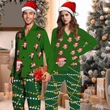 Custom Son Face Pajamas Green Christmas Hat Sleepwear Personalized Women's Slumber Party Long Pajama Set