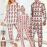 Custom Face Christmas Hat Sleepwear Personalized Family Slumber Party Matching Long Sleeve Pajamas Set