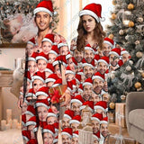 Custom Face Seamless Christmas Hat Sleepwear Couple Matching V-Neck Long Pajama Set Best Christmas Gift