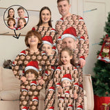 【Discount - limited time】Custom Face Seamless Christmas Hat Sleepwear Personalized Family Slumber Party Matching Long Sleeve Pajamas Set