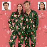 【Discount - limited time】SO HOT!!! Custom Face Pajama Green Background Christmas Sleepwear Personalized Men Women's Long Pajama Set