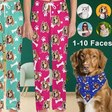 Custom Dog Face Dog Bone Pajama Pants and Pet Dog Bandana