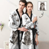Custom Face Long Sleeve Belted Night Robe for Women Men Cat Pictures Personalized Pajama Kimono Robe