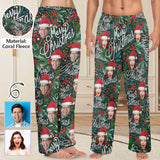 Coral Fleece Pajama Trousers-Custom Face Christmas Red Beans Print Warm and Comfortable Sleepwear Long Pajama Pants For Men Women