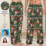 Coral Fleece Pajama Trousers-Custom Face Christmas Red Hat Tree Trinkets Warm and Comfortable Sleepwear Long Pajama Pants For Men Women
