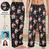 Coral Fleece Pajama Trousers-Custom Face Christmas Snowflake Warm and Comfortable Sleepwear Long Pajama Pants For Men Women