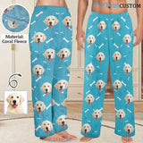 Coral Fleece Pajama Trousers-Custom Face Dog Bone Paw Print Warm and Comfortable Sleepwear Long Pajama Pants For Men Women