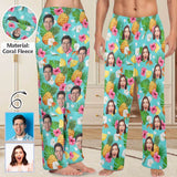 Coral Fleece Pajama Trousers-Custom Face Flowers And Pineapple Print Warm and Comfortable Sleepwear Long Pajama Pants For Men Women