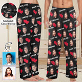Coral Fleece Pajama Trousers-Custom Face Heart Lover Print Warm and Comfortable Sleepwear Long Pajama Pants For Men Women