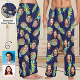 Coral Fleece Pajama Trousers-Custom Face Pineapple Print Warm and Comfortable Sleepwear Long Pajama Pants For Men Women