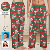 Coral Fleece Pajama Trousers-Custom Face Red And Green Christmas Snowflake Warm and Comfortable Sleepwear Long Pajama Pants For Men Women