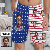 Custom Face Men's Pajama Shorts Personalized American Flag Sleepwear Shorts