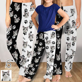 Custom Pet Face Black&White Family Matching Long Pajama Pants Personalized Sleepwear Slumber Party