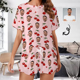 【Discount - limited time】Custom Face Cherry Pink Pajama Set Women's Short Sleeve Top and Shorts Loungewear Athletic Tracksuits
