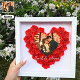 Personalized Photo&Name Heart Couples Cover Flower Shadow Box Display Valentine's Day Anniversary Gift for Her