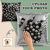 Custom Face Black Sequin Pillow Case Personalized Pet Picture Pillow Cover 15.7