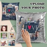 Custom Photo Blue Sequin Pillow Case Print Family Picture on Pillow Cover 15.7