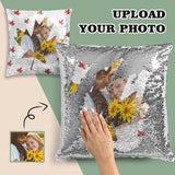 Custom Photo Maple Leaf Sequin Pillow Case Personalized Pillow Cover 15.7