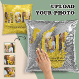 Custom Photo Sequin Pillow Case Design Happy Pictures Pillow Cover for Mom 15.7