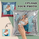 Custom Photo Splice Sequin Pillow Case Personalized Pillow Cover for Friends 15.7