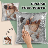 Sequin Pillow Case with Custom Photo Personalized Happy Family Picture Pillow Cover 15.7