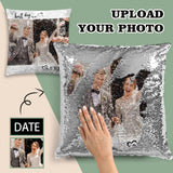 Sequin Pillow Cover with Custom Photo&Date Best Day Ever Sequin Pillow Case for Wedding 15.7