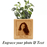Custom Photo&Text Engraved Plant Pots Personalized Wood Flower Box Indoor Square for Mother Planter Memorable Mothers Day Gift