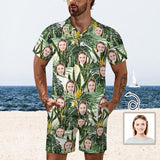 Custom Face Green Leaves Men's Polo Shirt and Shorts Set 2 Piece Summer Outfits Fashion Tracksuit Set