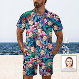 Custom Face Tropical Leaves Men's Polo Shirt and Shorts Set 2 Piece Summer Outfits Fashion Tracksuit Set