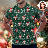 Custom Face Green Christmas Tree All Over Print Polo Shirt Personalized Men's Golf Shirt