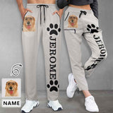 Custom Face&Name Quick Dry Pants with Puppy Picture Couple's All Over Print Casual Elastic Drawstring Pants