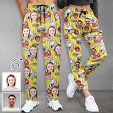Custom Face Yellow Couple's All Over Print Casual Elastic Drawstring Pants Personalized Quick Dry Pants