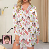 Custom Face Flower Pajama Set Happy Mother's Day Personalized Women's Pajama Robe&Camisole Sleep Dress