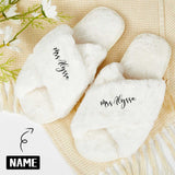 Custom Name Bridesmaid Slippers Fluffy Bridal Slippers Fuzzy Cross Band House Slide Shoes