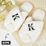 Custom Name&Initials Bridesmaid Slippers Fluffy Bridal Slippers Fuzzy Cross Band House Slide Shoes