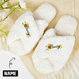 Custom Name Sunflower Bridesmaid Slippers Fluffy Bridal Slippers Fuzzy Cross Band House Slide Shoes
