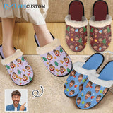 New Product Discounts-Custom Face Christmas Fuzzy Slippers for Women and Men Personalized Photo Non-Slip Slippers Indoor Warm House Shoes