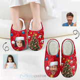Custom Face Christmas Tree Cotton Slippers for Adult&Kids Personalized Non-Slip Slippers Warm House Shoes