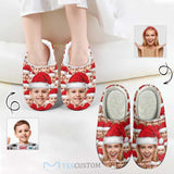 Custom Face Santa Hat Christmas Cotton Slippers for Adult&Kids Personalized Non-Slip Slippers Warm House Shoes
