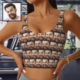 Custom Husband Face Seamless Sports Bra Personalized Women's All Over Print Yoga Sports Bra