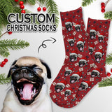 Custom Pet Face Chtistmas Gifts Red Sublimated Crew Socks Personalized Pohto Face on Socks All Over Print Gift Unisex