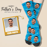 Father's Day – Custom Socks with Face Printed Blue Socks Personalized Photo Best Dad Sublimated Crew Socks