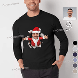 [High Quality]Custom Face Christmas Round Neck Sweater for Men Personalized Long Sleeve Ugly Sweater Tops