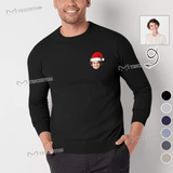 [High Quality]Custom Face Santa Hat Round Neck Sweater for Men Personalized Long Sleeve Ugly Sweater Tops