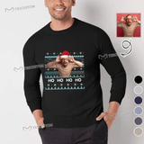 [High Quality]Custom Photo Christmas Round Neck Sweater for Men Ho Ho Ho Personalized Long Sleeve Ugly Sweater Tops