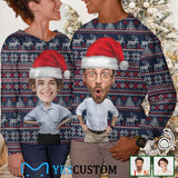 Couple Matching Custom Face Sweater Santa Hat Long Sleeve Ugly Christmas Sweater Tops for Men and Women