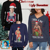 Custom Face Round Neck Sweater for Men Custom Ugly Christmas Sweater With Photo Long Sleeve Lightweight Sweater Tops